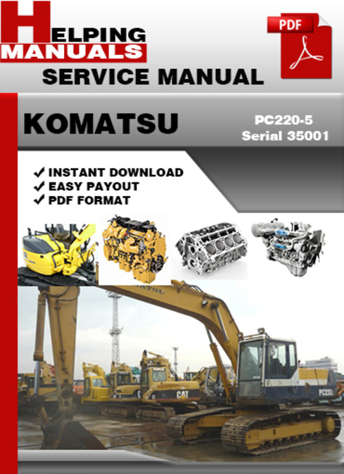 Product picture Komatsu PC220-5 Serial 35001 and up Shop Service Repair Manual Download