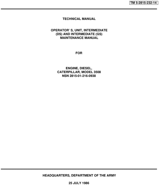 Product picture Caterpiller Engine Diesel Model 3508 Service Repair Manual D